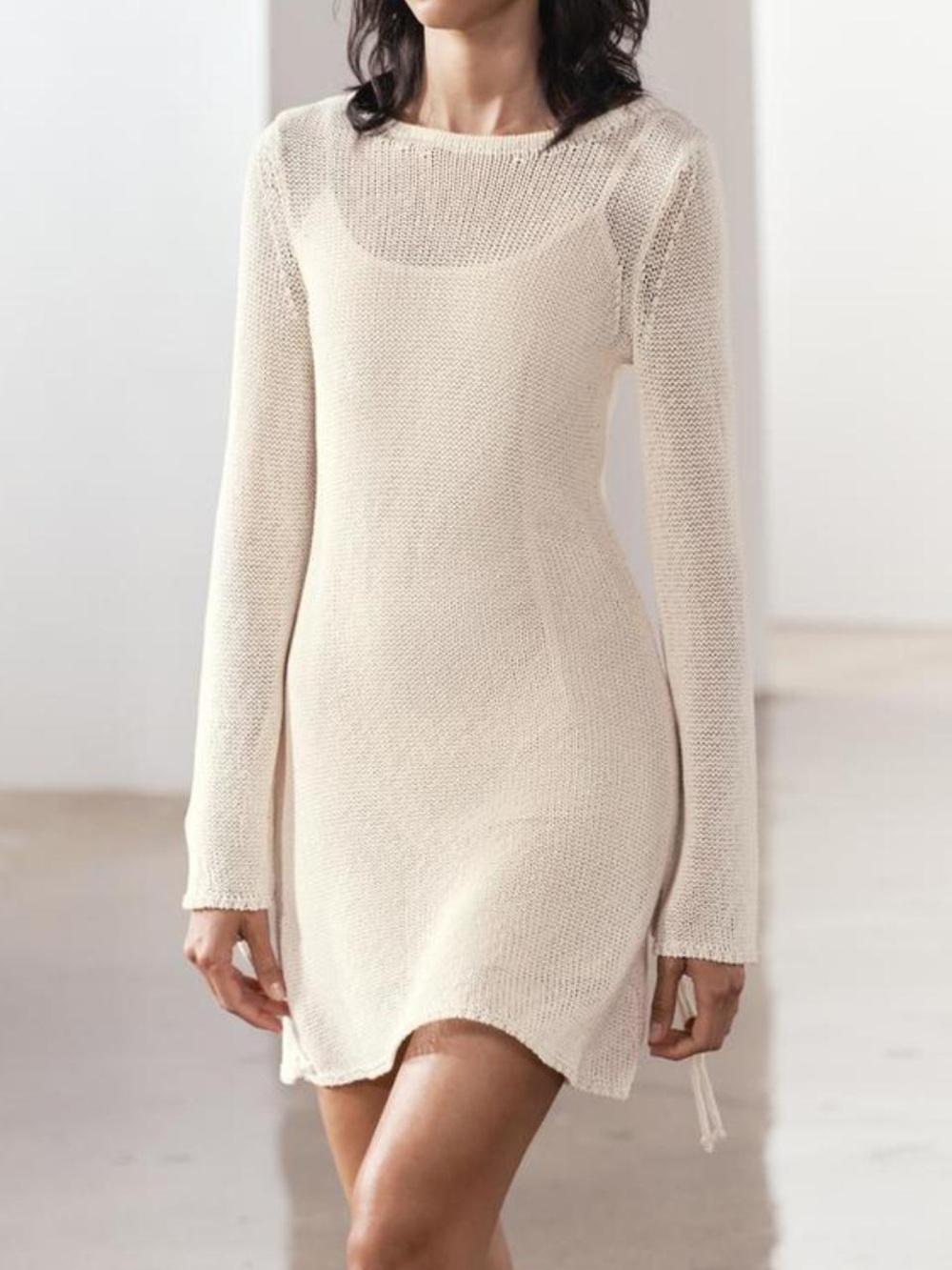 Zara Cream Knit Long-Sleeve Dress